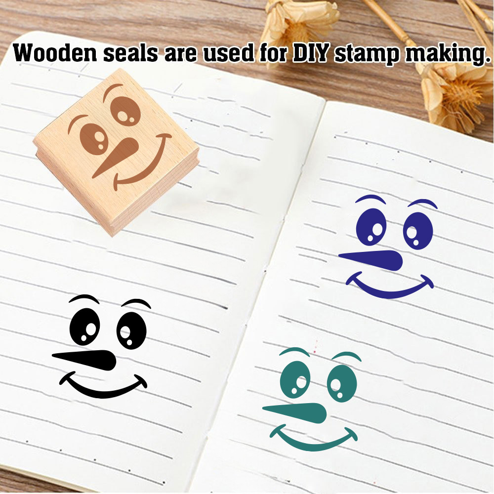 Delicate Cartoon Face Pattern Wooden Rubber Stamp for Crafts